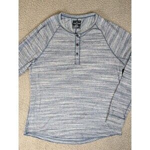 American Eagle Outfitters Mens Henley Long Sleeve Shirt Blue Heathered Large